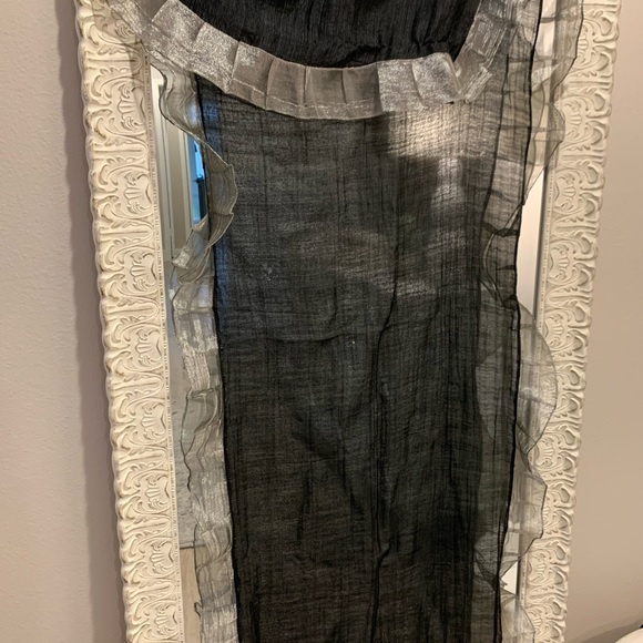 Extra Long black crepe shawl with sparkly silver organza ruffle. 6’ x 2’ - Picture 2 of 4